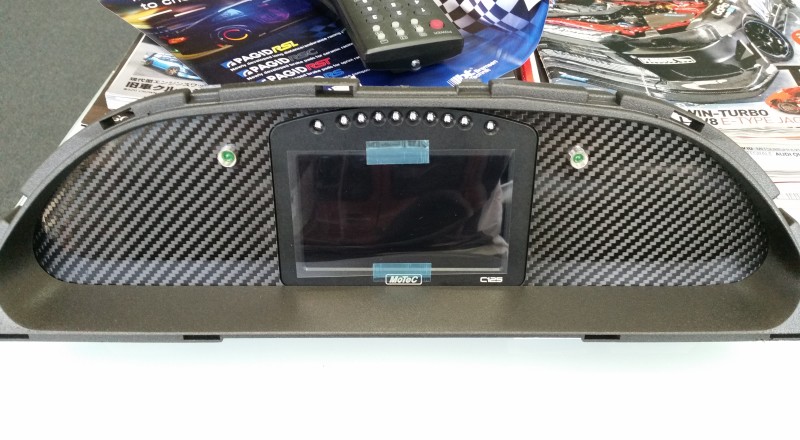 A Custom Cluster built for a S13, 180sx or 240sx with a Motec C125 Display Dash Installed