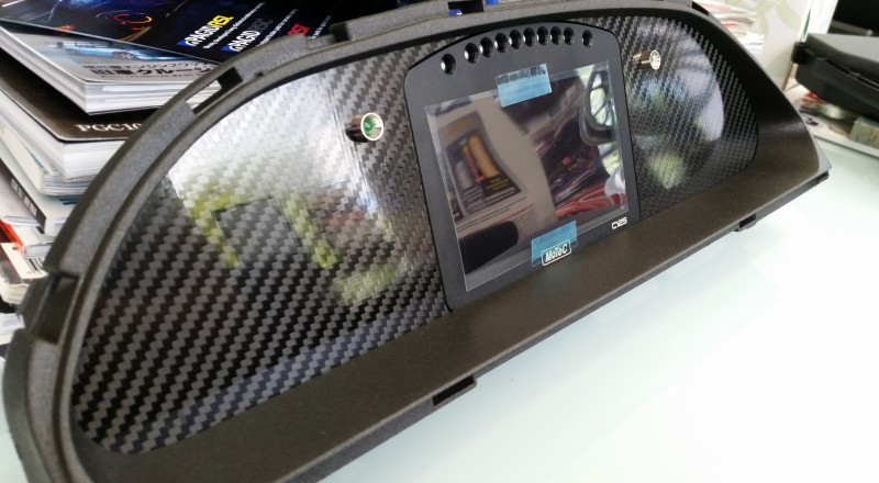 A Custom Cluster built for a S13, 180sx or 240sx with a Motec C125 Display Dash Installed Left 3