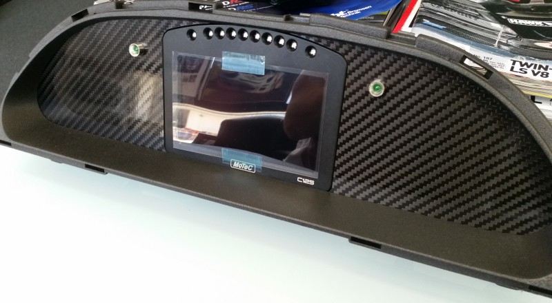 A Custom Cluster built for a S13, 180sx or 240sx with a Motec C125 Display Dash Installed Right