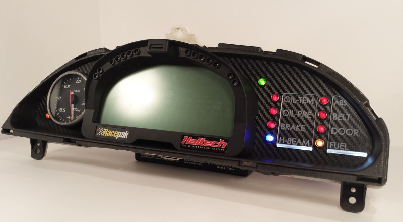 A Custom Nissan S13, 180sx or 240sx Cluster with a Racepak IQ3 Display Dash Face mounted Gauge Front right