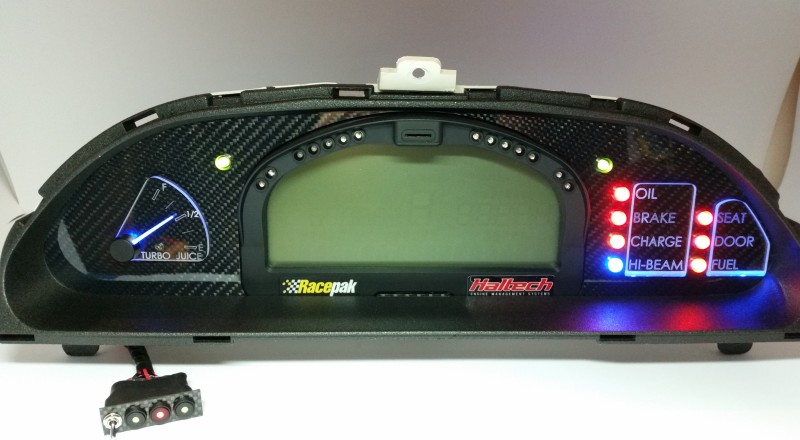 A Custom Cluster Built for A Nissan S13,180sx or 240sx to hold a Racepak IQ3 Display Dash Turbo Juice Front Blue