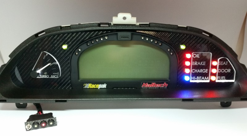 A Custom Cluster Built for A Nissan S13,180sx or 240sx to hold a Racepak IQ3 Display Dash Turbo Juice Front