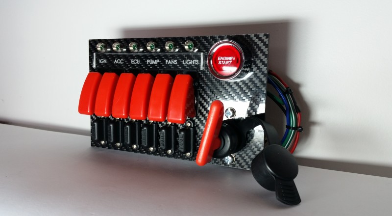 A Custom Switch Panel Built for A Nissan S13,180sx or 240sx to be installed in the factory radio location Right view