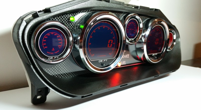 A Custom Nissan S14 Silvia 240sx Cluster built with a set of Drift Iridium LED Gauges Left Illuminated Red 2