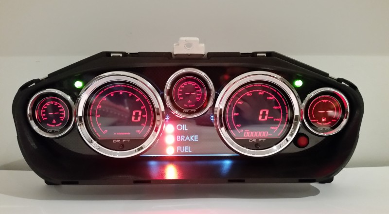 A Custom Nissan S14 Silvia 240sx Cluster built with a set of Drift Iridium LED Gauges Front Illuminated White
