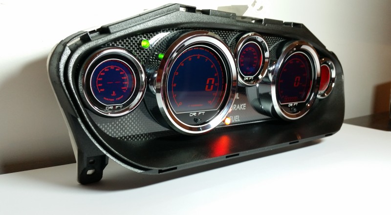 A Custom Nissan S14 Silvia 240sx Cluster built with a set of Drift Iridium LED Gauges Left On