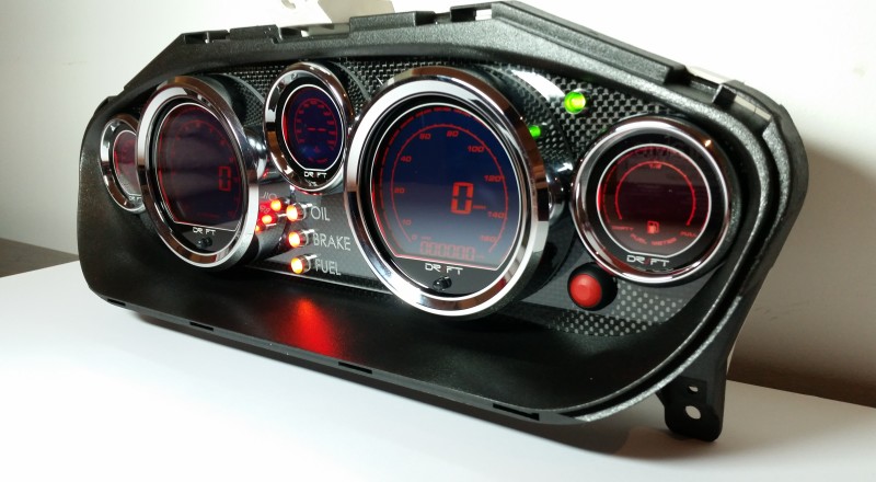 A Custom Nissan S14 Silvia 240sx Cluster built with a set of Drift Iridium LED Gauges Right On