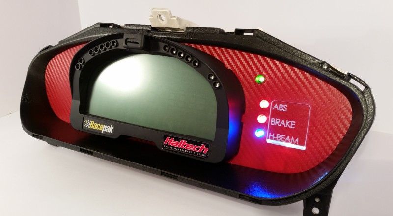 A Custom Nissan S14 Silvia 240sx Cluster built for a Racepak IQ3 Display Dash using Red Carbon Right