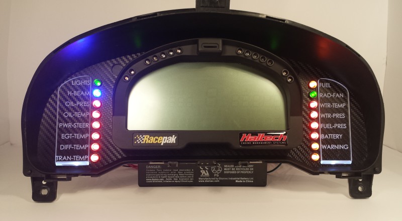 A Custom Cluster with a Racepak IQ3 Display built for a Nissan S15 Sivia 200sx with Multiple Indicators