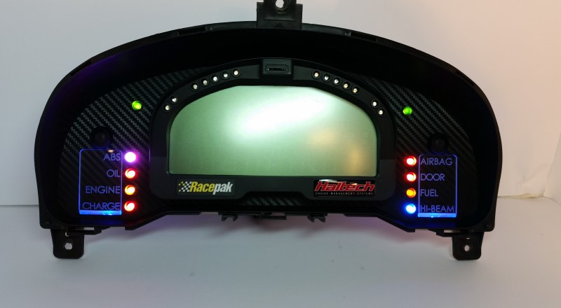 A Custom Cluster with a Racepak IQ3 Display built for a nissan S15 Sivia 200sx with Blue illumination Front 2