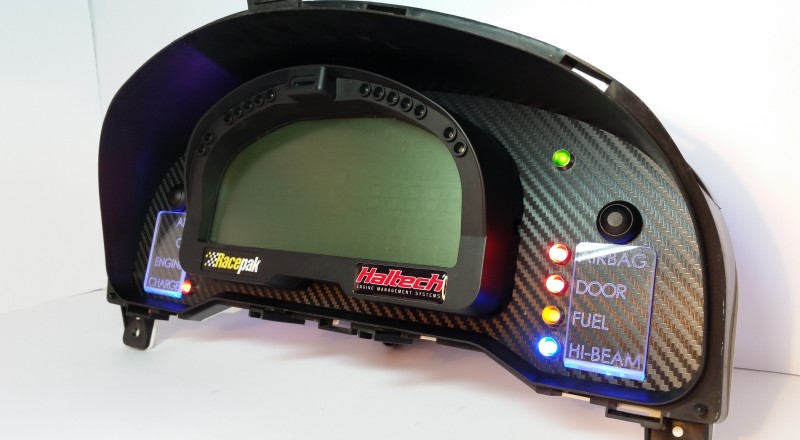 A Custom Cluster with a Racepak IQ3 Display built for a nissan S15 Sivia 200sx with Blue illumination Right 3