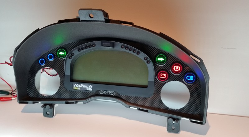R34 Dash Iq3 Display with Gauge cutouts and Warning Indicators Right View